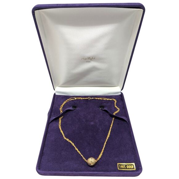 14K Solid Yellow Gold Rope Chain Necklace Gold Ball Pendant Fine Jewelry 5g - Picture 3 of 5